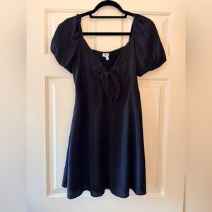 Gianni Bini Black Mini Dress with Front Tie and Puff Sleeves